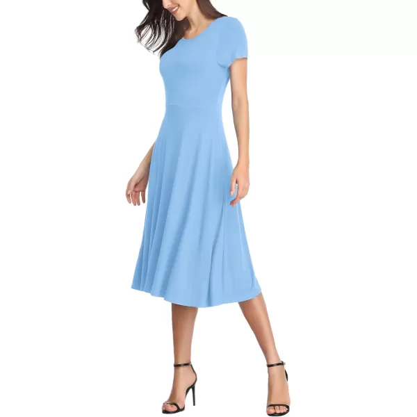 Urban CoCo Womens Vintage Short Sleeve High Waist Flared Midi Casual Summer DressSerenity Blue
