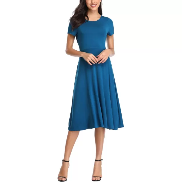Urban CoCo Womens Vintage Short Sleeve High Waist Flared Midi Casual Summer DressSteel Blue