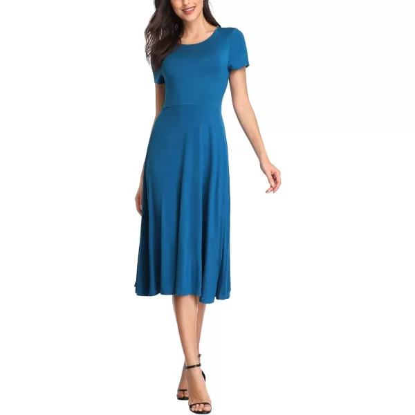 Urban CoCo Womens Vintage Short Sleeve High Waist Flared Midi Casual Summer DressSteel Blue