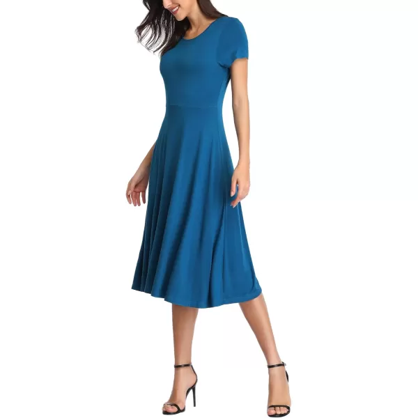 Urban CoCo Womens Vintage Short Sleeve High Waist Flared Midi Casual Summer DressSteel Blue
