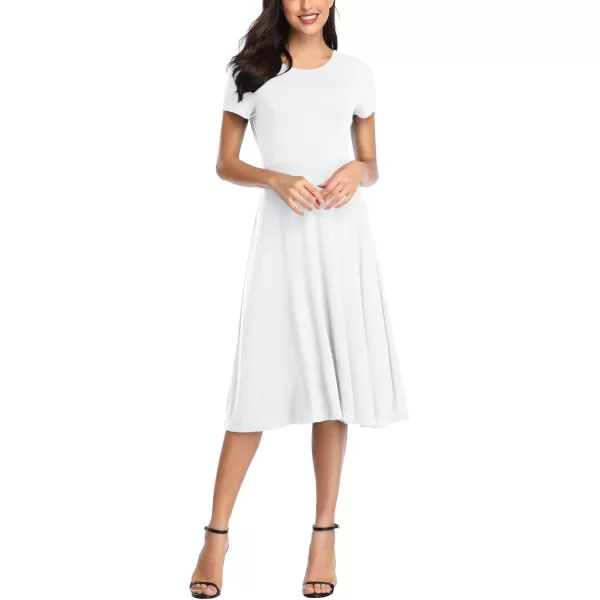 Urban CoCo Womens Vintage Short Sleeve High Waist Flared Midi Casual Summer DressWhite