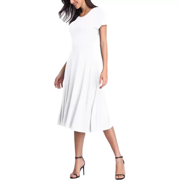 Urban CoCo Womens Vintage Short Sleeve High Waist Flared Midi Casual Summer DressWhite