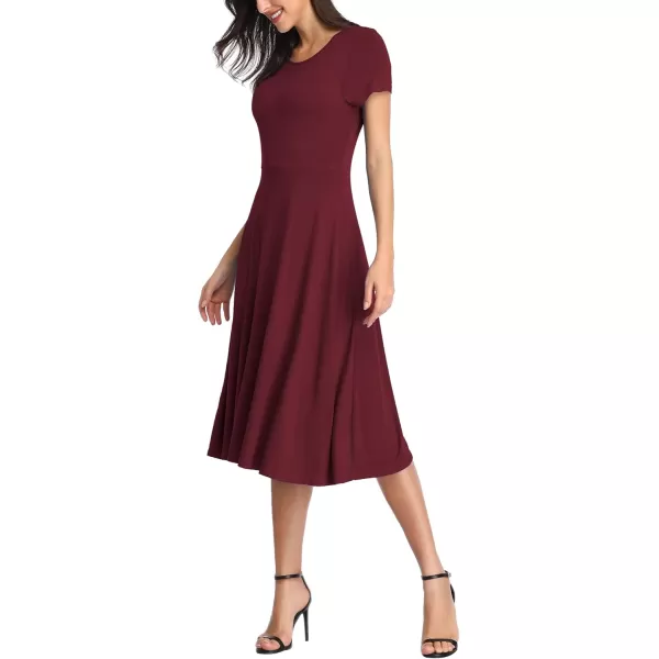 Urban CoCo Womens Vintage Short Sleeve High Waist Flared Midi Casual Summer DressWine Red
