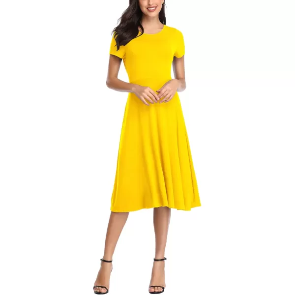 Urban CoCo Womens Vintage Short Sleeve High Waist Flared Midi Casual Summer DressYellow