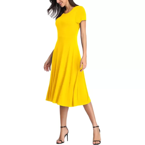 Urban CoCo Womens Vintage Short Sleeve High Waist Flared Midi Casual Summer DressYellow
