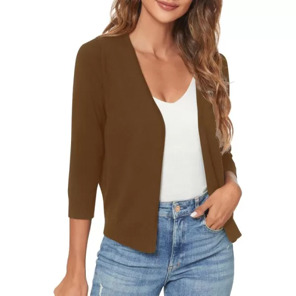 Urban CoCo Womens 34 Sleeve Shrugs Open Front Cropped Sweater CardiganBrown
