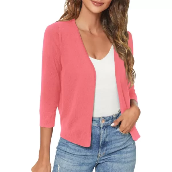 Urban CoCo Womens 34 Sleeve Shrugs Open Front Cropped Sweater CardiganCoral