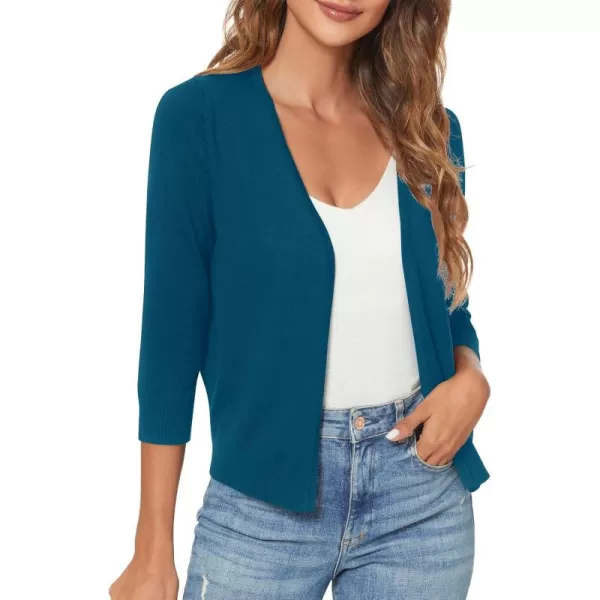 Urban CoCo Womens 34 Sleeve Shrugs Open Front Cropped Sweater CardiganIndigo Blue