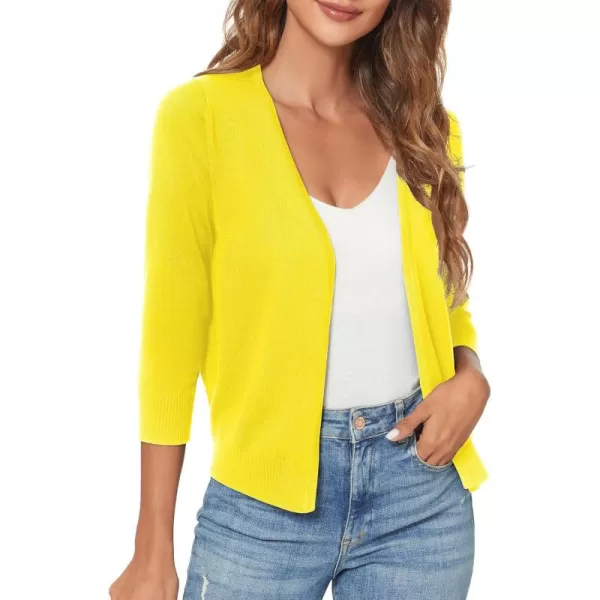 Urban CoCo Womens 34 Sleeve Shrugs Open Front Cropped Sweater CardiganLemon Yellow