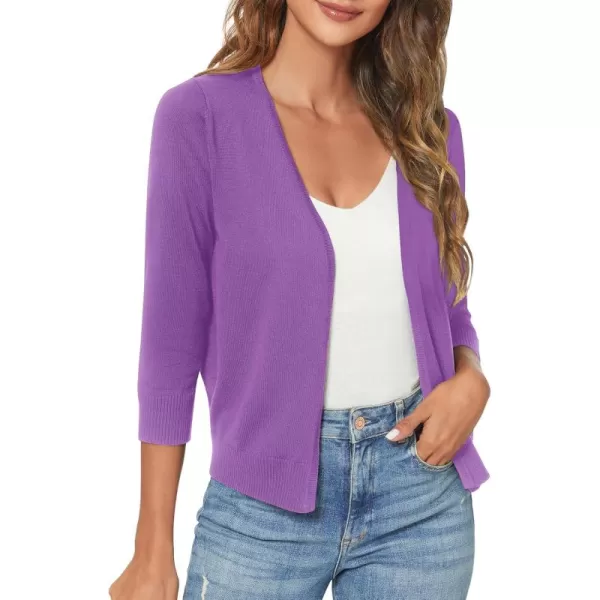 Urban CoCo Womens 34 Sleeve Shrugs Open Front Cropped Sweater CardiganLight Purple