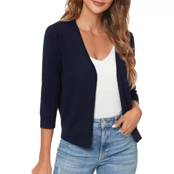 Urban CoCo Womens 34 Sleeve Shrugs Open Front Cropped Sweater CardiganNavy Blue