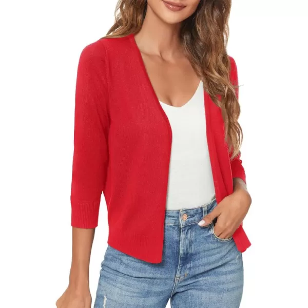 Urban CoCo Womens 34 Sleeve Shrugs Open Front Cropped Sweater CardiganRed