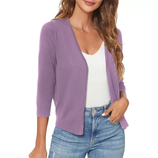 Urban CoCo Womens 34 Sleeve Shrugs Open Front Cropped Sweater CardiganViolet