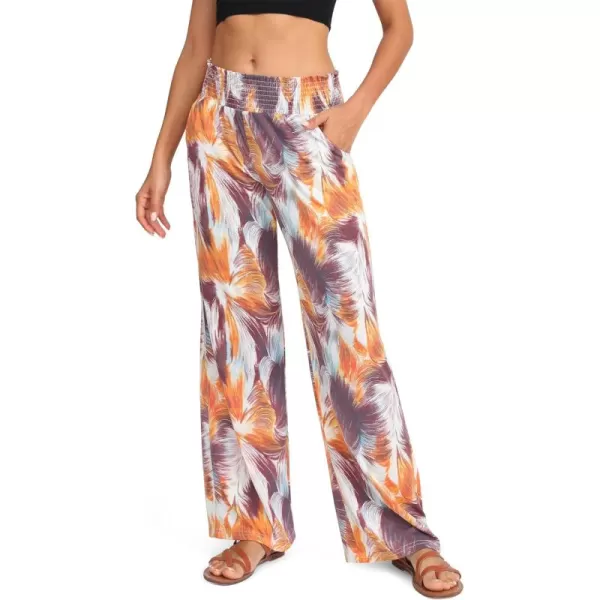 Urban CoCo Womens Boho Palazzo Pants Wide Leg Beach Pants High Waisted Lounge Pants with Pockets33