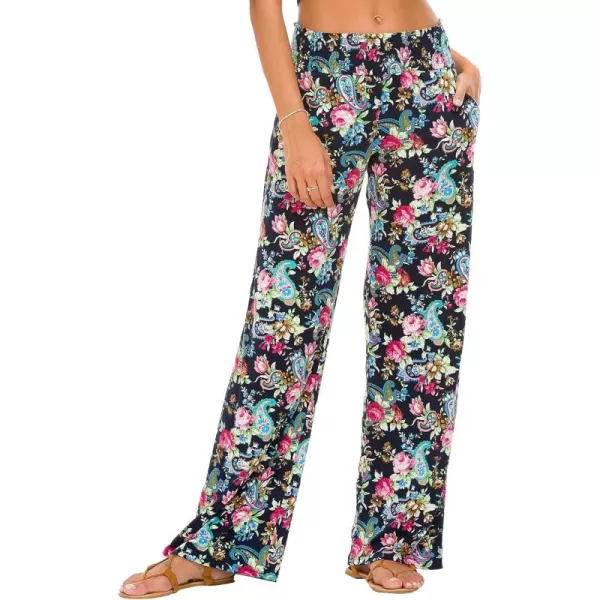 Urban CoCo Womens Boho Palazzo Pants Wide Leg Beach Pants High Waisted Lounge Pants with Pockets7