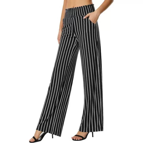 Urban CoCo Womens Boho Palazzo Pants Wide Leg Beach Pants High Waisted Lounge Pants with PocketsBlackWhite