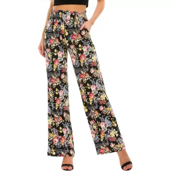 Urban CoCo Womens Boho Palazzo Pants Wide Leg Beach Pants High Waisted Lounge Pants with PocketsP5