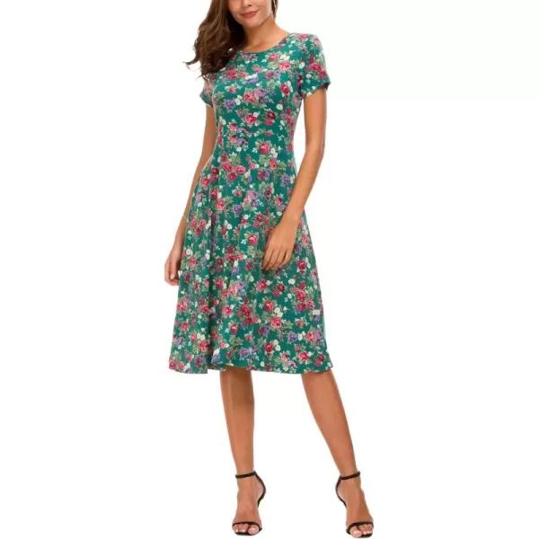 Urban CoCo Womens Floral Print Short Sleeve Flared Midi Dress 1