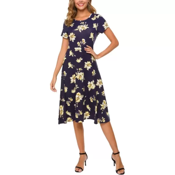 Urban CoCo Womens Floral Print Short Sleeve Flared Midi Dress 10
