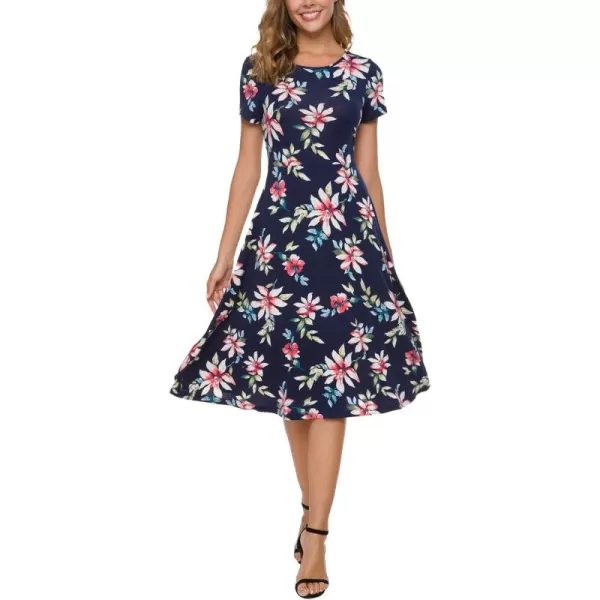Urban CoCo Womens Floral Print Short Sleeve Flared Midi Dress 11