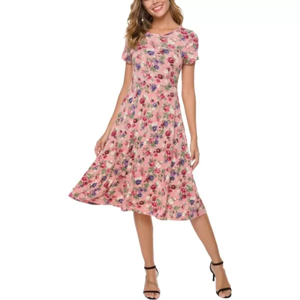Urban CoCo Womens Floral Print Short Sleeve Flared Midi Dress 12