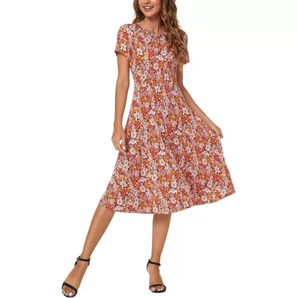 Urban CoCo Womens Floral Print Short Sleeve Flared Midi Dress 16