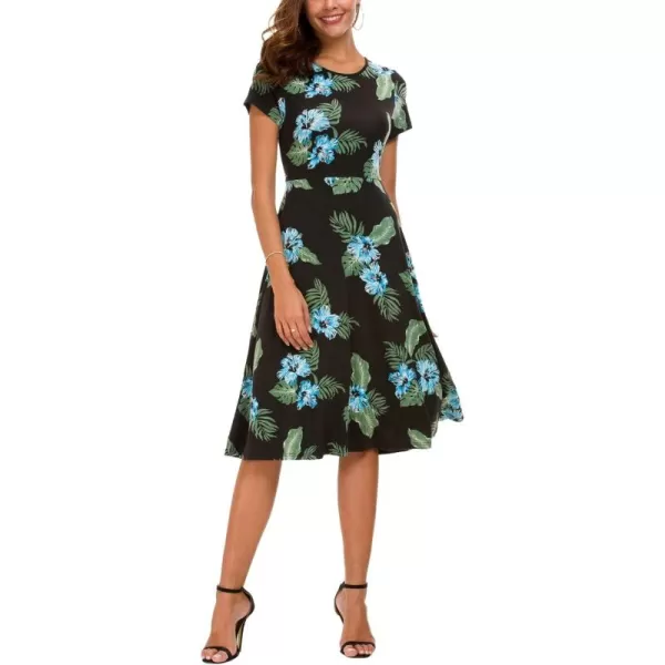 Urban CoCo Womens Floral Print Short Sleeve Flared Midi Dress 2