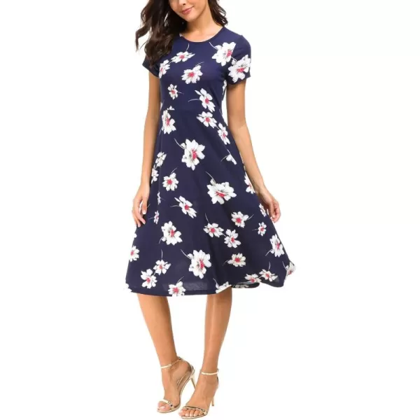 Urban CoCo Womens Floral Print Short Sleeve Flared Midi Dress 3