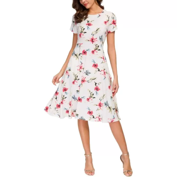 Urban CoCo Womens Floral Print Short Sleeve Flared Midi Dress 5