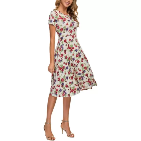 Urban CoCo Womens Floral Print Short Sleeve Flared Midi Dress 7