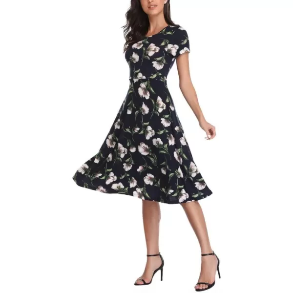 Urban CoCo Womens Floral Print Short Sleeve Flared Midi Dress 8