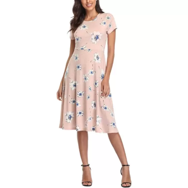 Urban CoCo Womens Floral Print Short Sleeve Flared Midi Dress 9