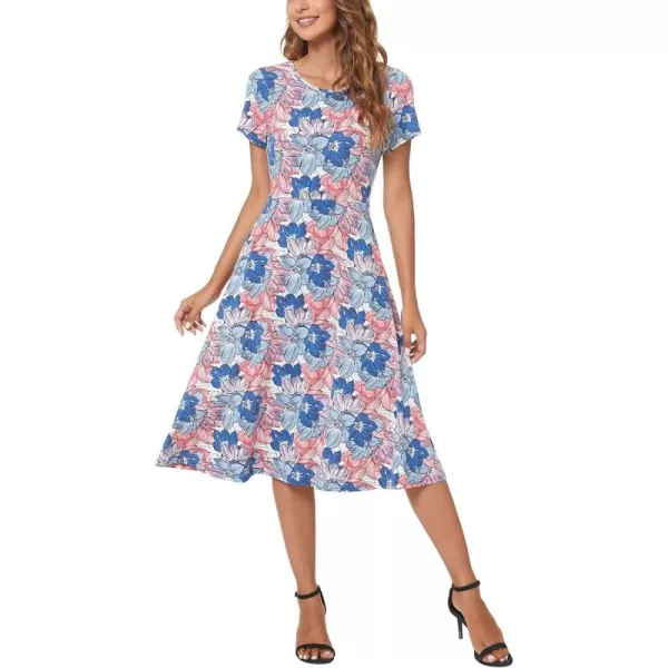 Urban CoCo Womens Floral Print Short Sleeve Flared Midi Dress15