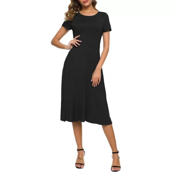 Urban CoCo Womens Floral Print Short Sleeve Flared Midi DressBlack