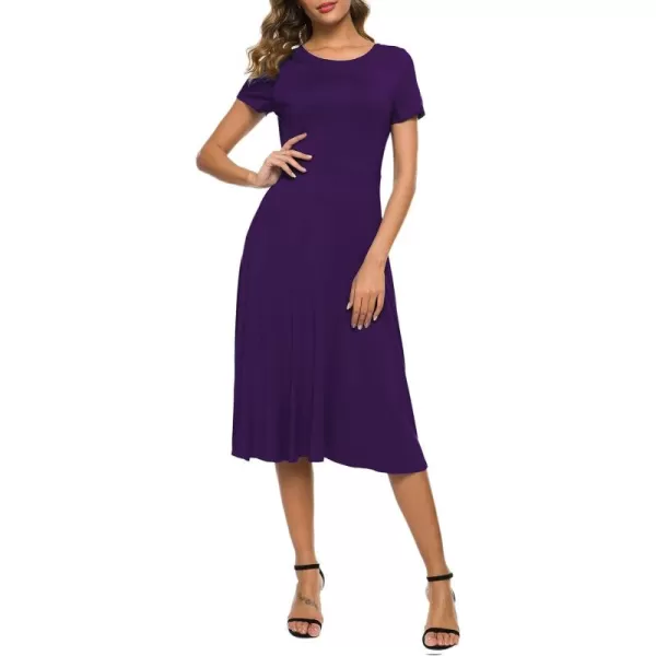 Urban CoCo Womens Floral Print Short Sleeve Flared Midi DressPurple