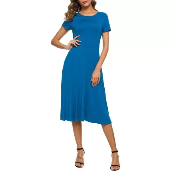 Urban CoCo Womens Floral Print Short Sleeve Flared Midi DressSteel Blue