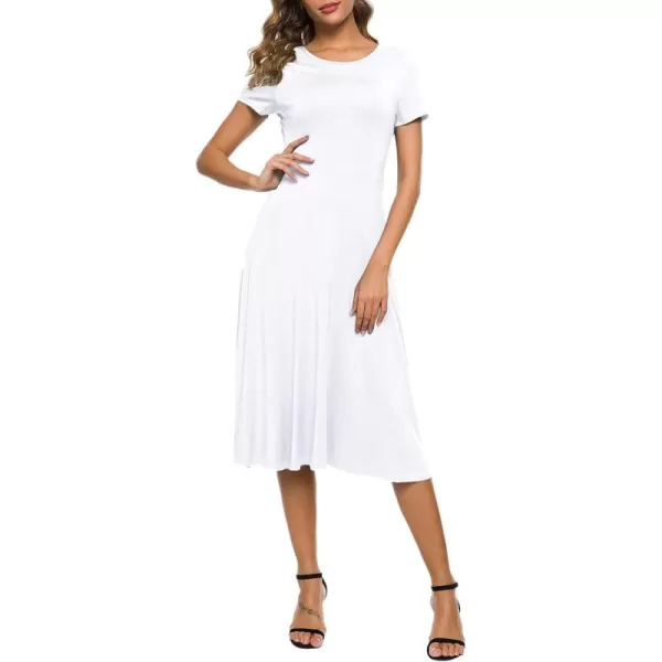 Urban CoCo Womens Floral Print Short Sleeve Flared Midi DressWhite