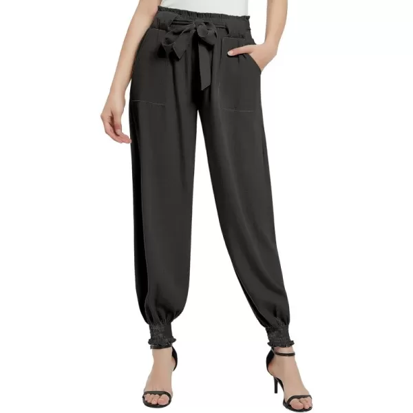 Urban CoCo Womens Paper Bag High Waist Belted Ruffle Work Pants with PocketsBlack