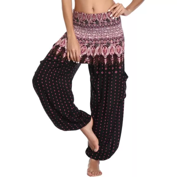 Urban CoCo Womens Smocked Waist Boho Floral Print Harem Yoga Pants 2