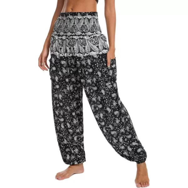 Urban CoCo Womens Smocked Waist Boho Floral Print Harem Yoga Pants 3
