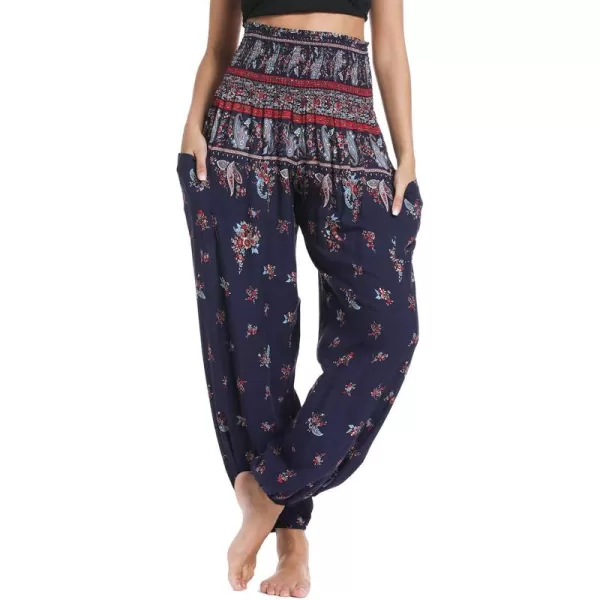 Urban CoCo Womens Smocked Waist Boho Floral Print Harem Yoga Pants 4