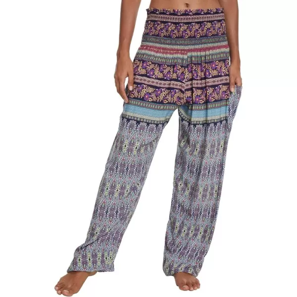 Urban CoCo Womens Smocked Waist Boho Floral Print Harem Yoga Pants 7