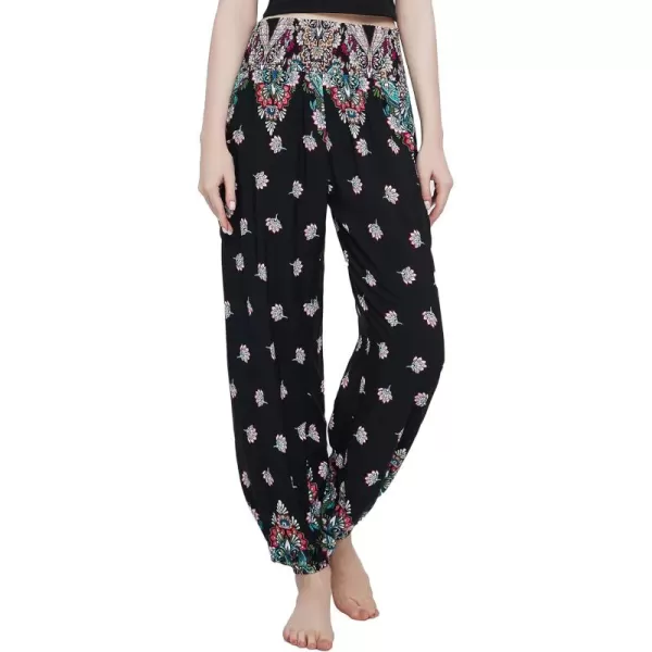 Urban CoCo Womens Smocked Waist Boho Floral Print Harem Yoga Pants9