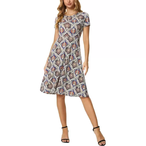 Urban CoCo Womens Vintage Short Sleeve High Waist Flared Midi Casual Summer Dress13