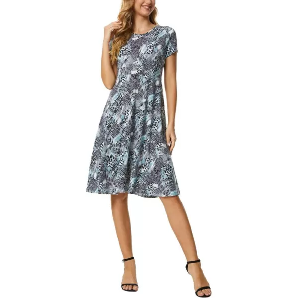 Urban CoCo Womens Vintage Short Sleeve High Waist Flared Midi Casual Summer Dress14