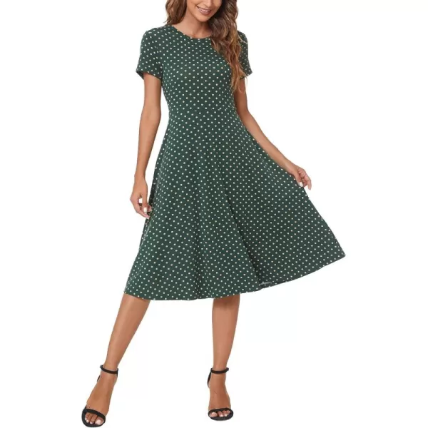 Urban CoCo Womens Vintage Short Sleeve High Waist Flared Midi Casual Summer Dress18