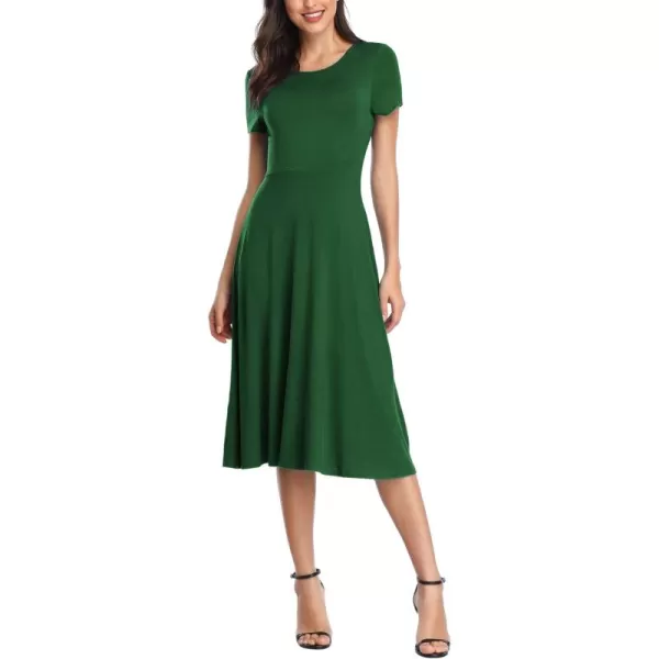 Urban CoCo Womens Vintage Short Sleeve High Waist Flared Midi Casual Summer DressDark Green