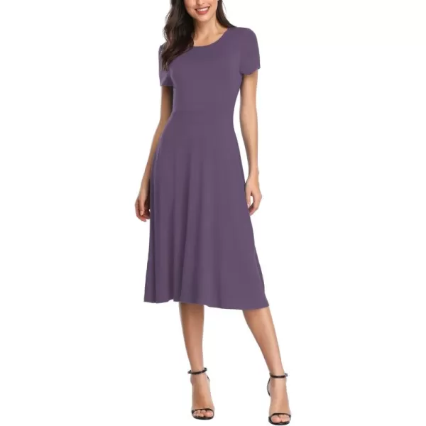 Urban CoCo Womens Vintage Short Sleeve High Waist Flared Midi Casual Summer DressGreyish Purple