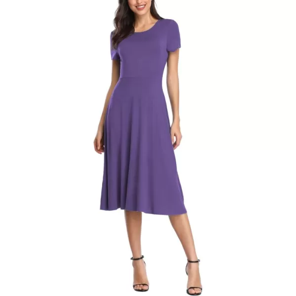 Urban CoCo Womens Vintage Short Sleeve High Waist Flared Midi Casual Summer DressLight Purple