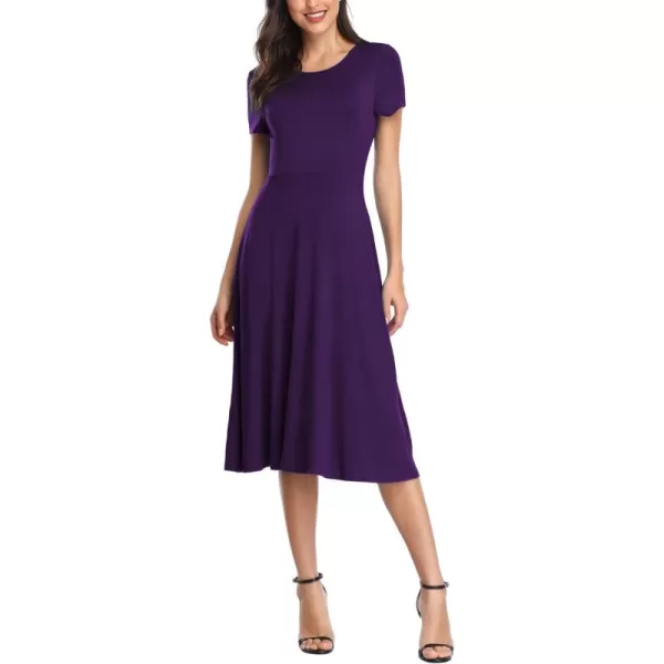 Urban CoCo Womens Vintage Short Sleeve High Waist Flared Midi Casual Summer DressPurple